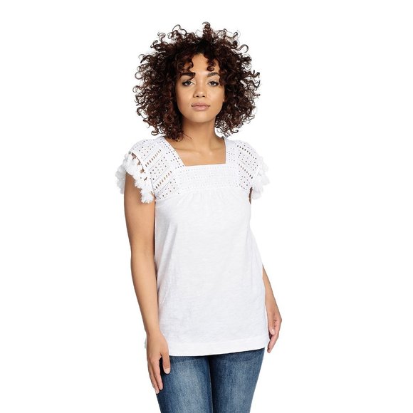 NWOT - OSO Casuals® Knit & Woven Trimmed & Eyelet Embroidered White, 1X - Picture 1 of 1